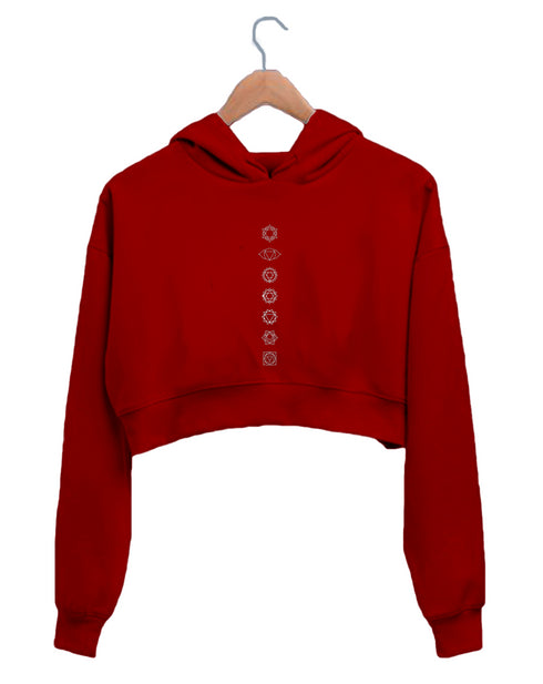 Quirkipedia 7 Chakras Minimal YOGA Fitness, Positivity, Mindfulness Womens Crop Hoodies
